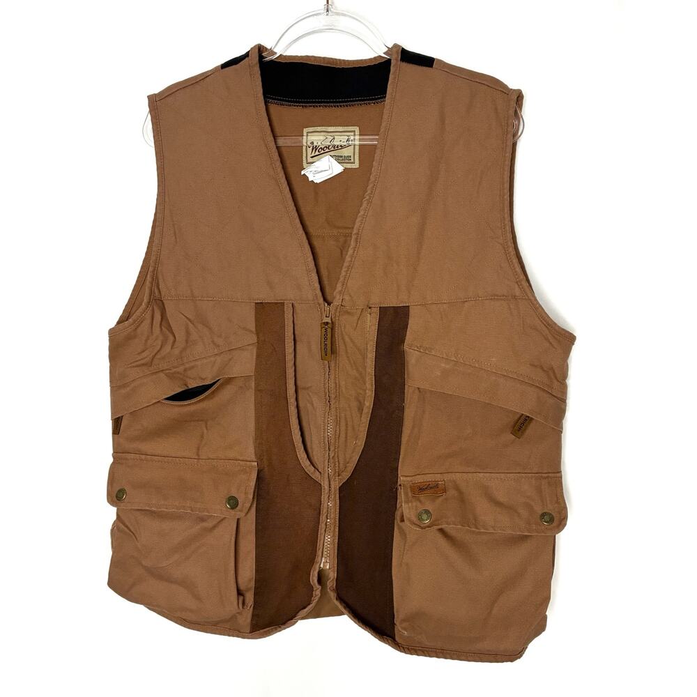 Woolrich Brown Canvas Hunting Vest Full Zip Snap Pockets Mens Medium